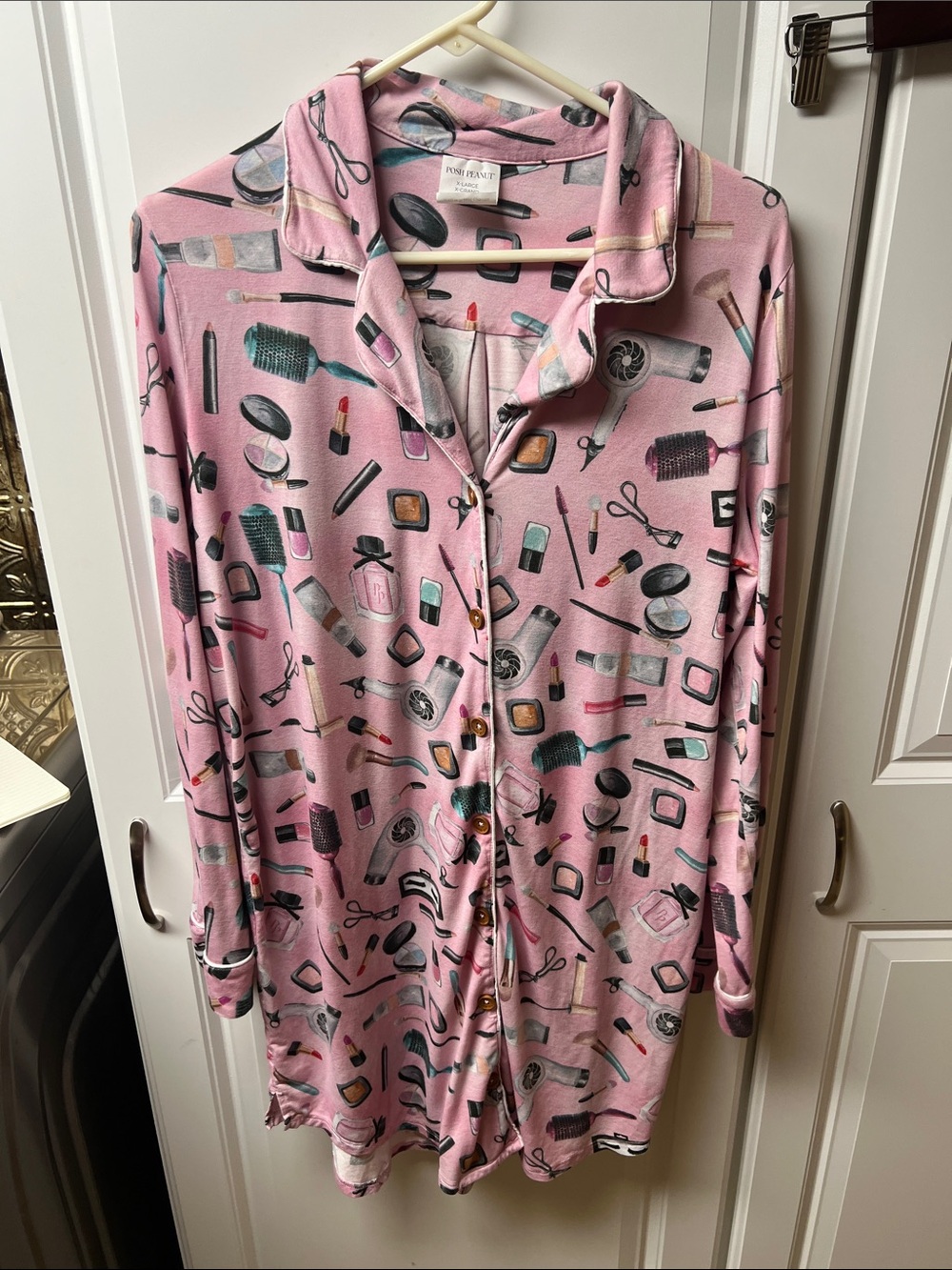 Posh Peanut Pink Beauty Shop Button-Front Nightgown, XL